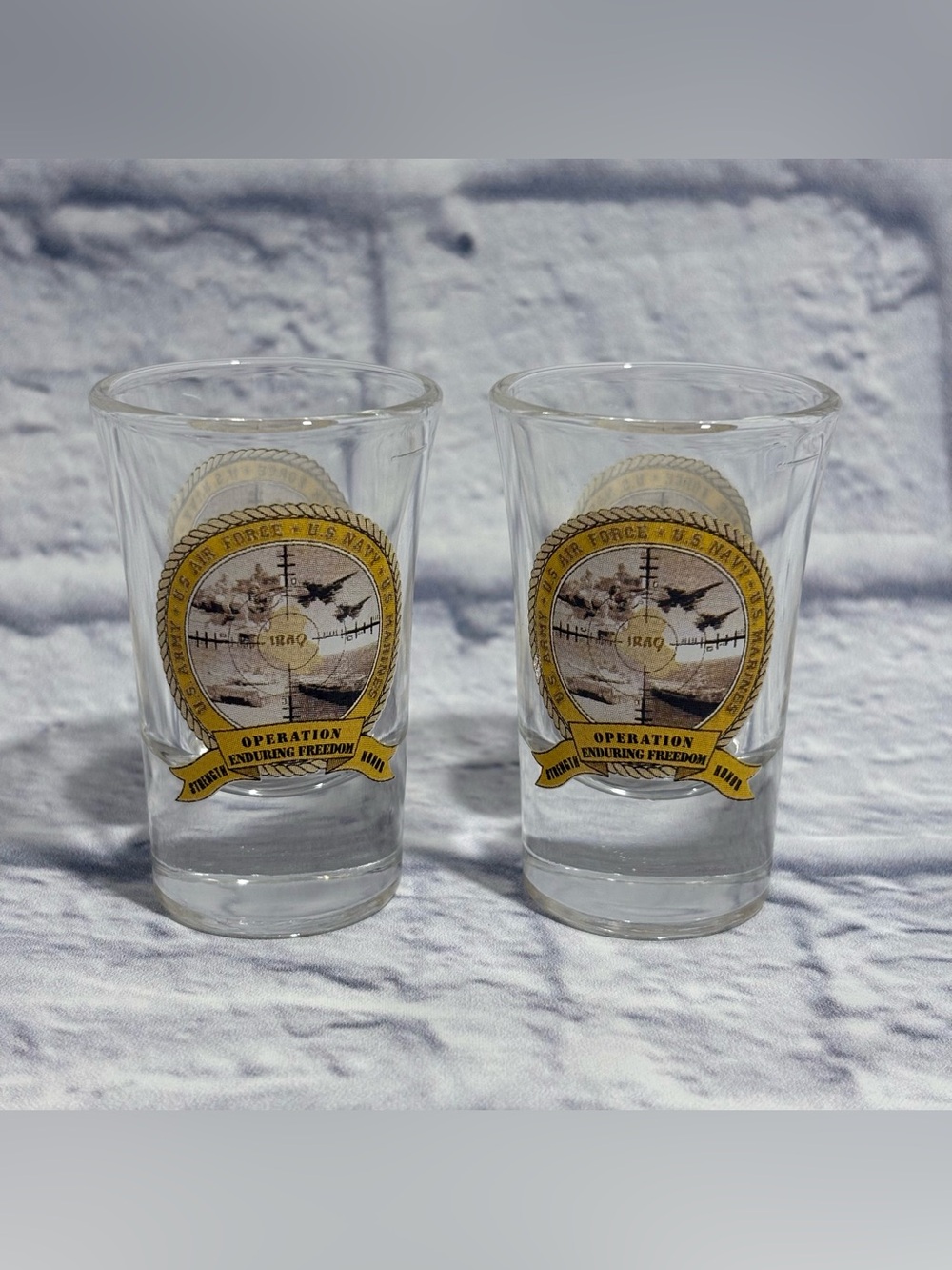 Operation Enduring Freedom Iraq military printed shot glasses (2 count)